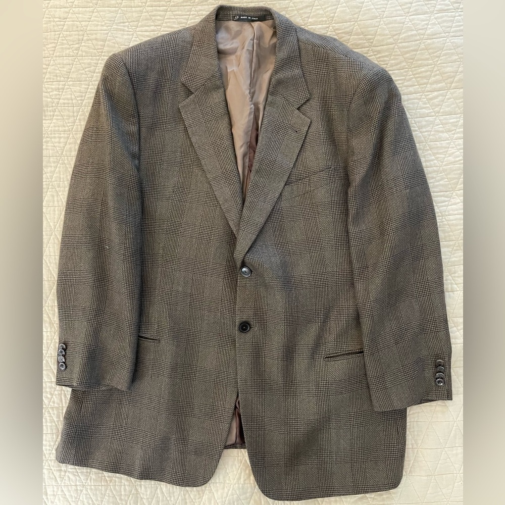 ARMANI COLLEZIONI Made in Italy Cashmere & Silk‎ Check Suit Jacket Size 48 R